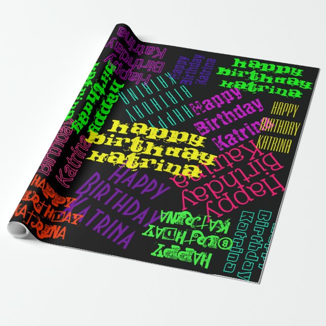 Papier Cadeau Joyeux anniversaire Nom personnalisé et couleurs (Déroulé)
