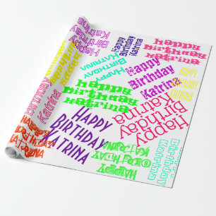 Papier Cadeau Joyeux Anniversaire Nom Personnalisé et couleurs