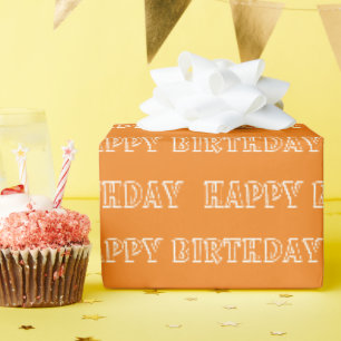 Papier Cadeau Joyeux Anniversaire orange blanc motif cadeau mode