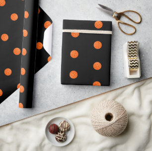 Papier Cadeau Joyeux Anniversaire Orange Pickleballs Sur Noir