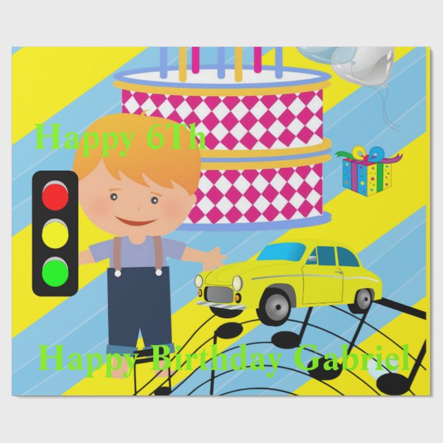 Papier Cadeau Joyeux Anniversaire Papier Boy Voiture (Plat)