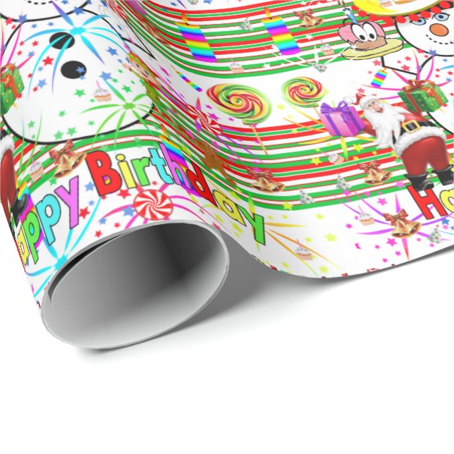 Papier Cadeau Joyeux Anniversaire Papier d'enveloppement de Noël (Coin rond)
