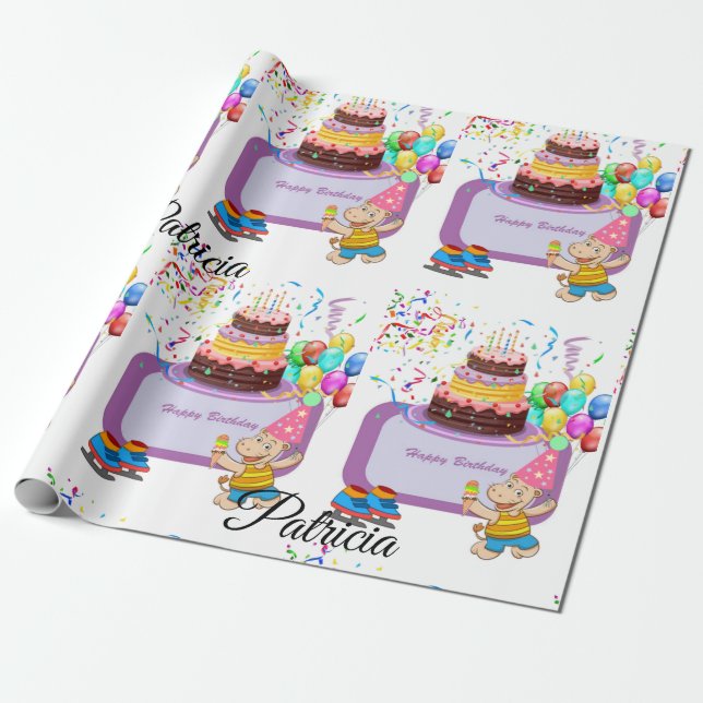 Papier Cadeau Joyeux Anniversaire Papier Hippopotamus (Déroulé)