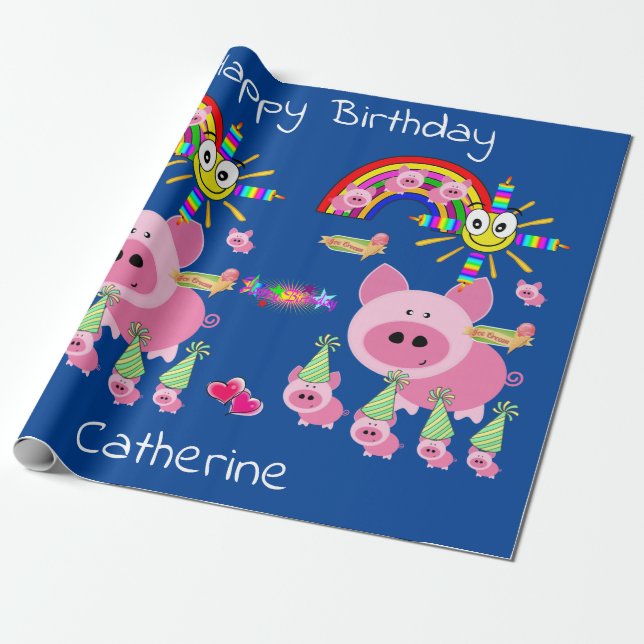 Papier Cadeau Joyeux Anniversaire Papier Papier Roses (Déroulé)