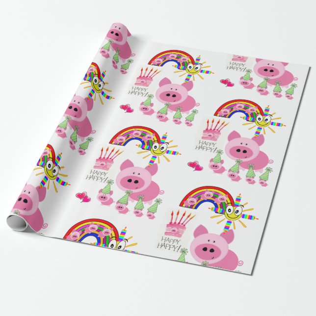 Papier Cadeau Joyeux Anniversaire Papier Papier Roses (Déroulé)