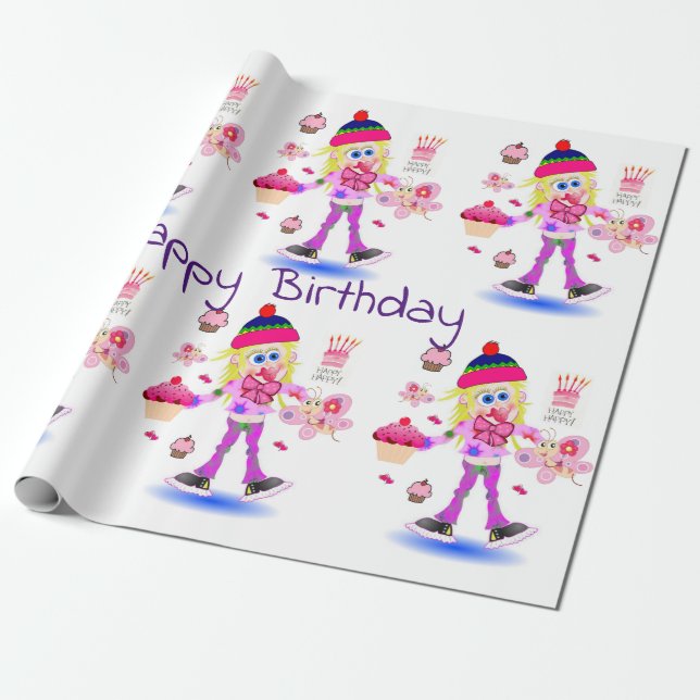Papier Cadeau Joyeux Anniversaire Papier Wacky Girl (Déroulé)