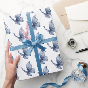 Papier Cadeau Joyeux Anniversaire Papillons Bleus Jolies