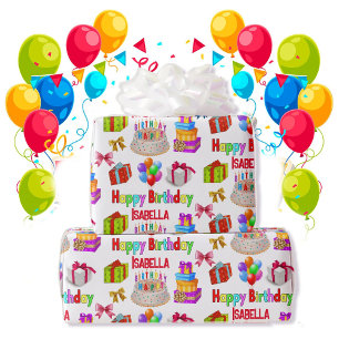 Papier Cadeau Joyeux Anniversaire Personnalisé Nom mignon et col