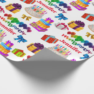 Papier Cadeau Joyeux Anniversaire Personnalisé Nom mignon et col