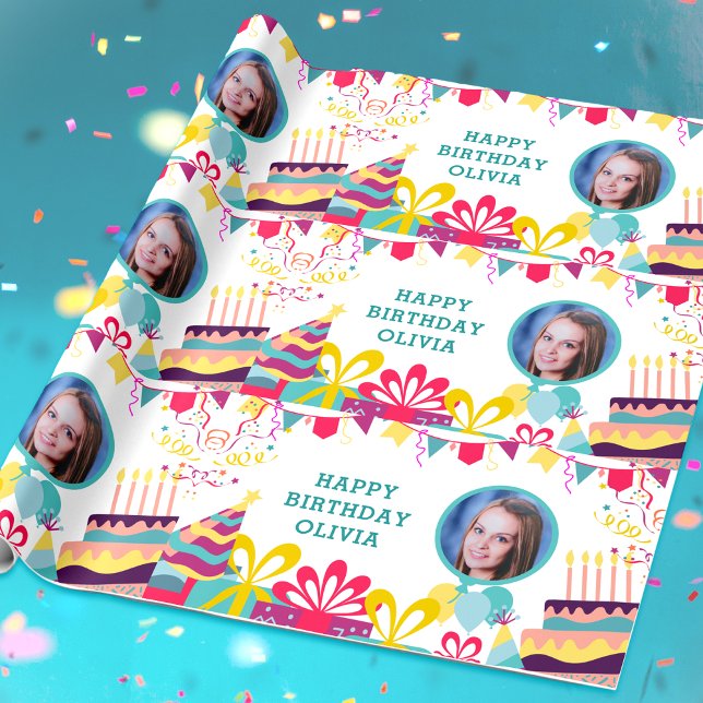 Papier Cadeau Joyeux Anniversaire Personnalisé Texte Photo (Créateur téléchargé)