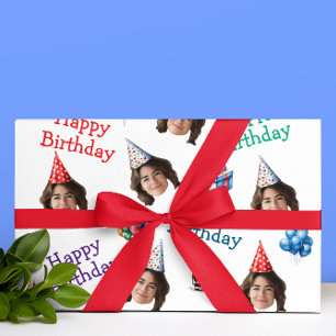 Papier Cadeau Joyeux Anniversaire Photo de Visage Personnalisé 