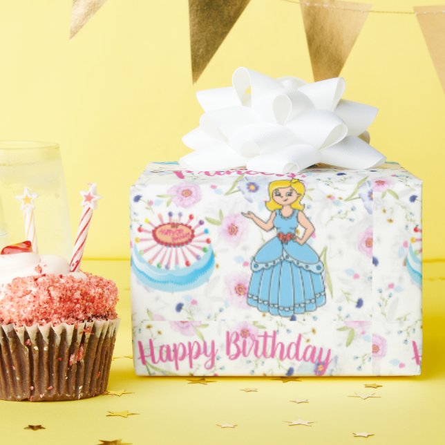 Papier Cadeau Joyeux Anniversaire Princesse Enveloppement Papier (Fête d'anniversaire)