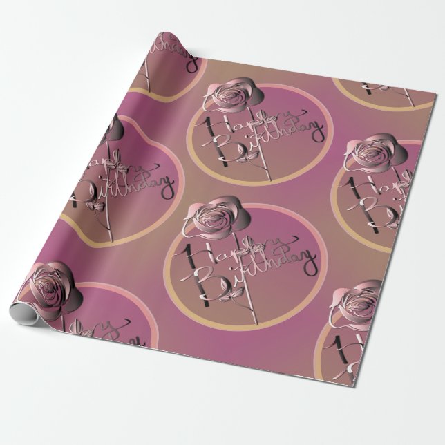 Papier Cadeau "Joyeux anniversaire" Rose écrit main (Déroulé)