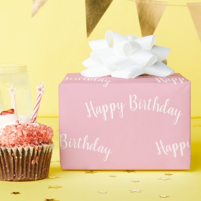 Papier Cadeau Joyeux Anniversaire rose et blanc papier d'envelop (Fête d'anniversaire)