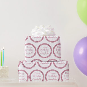 Papier Cadeau Joyeux Anniversaire Rose Glamour Paillettes et Dia