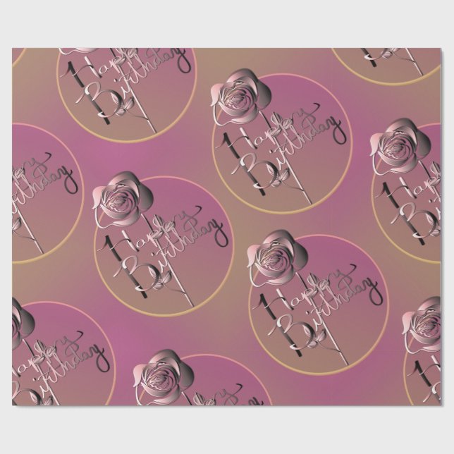 Papier Cadeau "Joyeux Anniversaire" Rose papier d'enveloppement  (Plat)