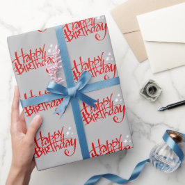 Papier Cadeau Joyeux anniversaire rouge sur gris
