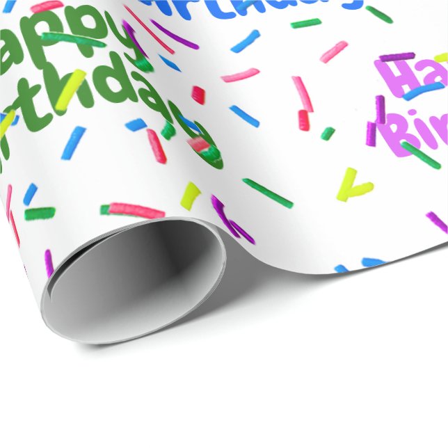 Papier Cadeau Joyeux Anniversaire Saupoudré Sur Blanc (Coin rond)