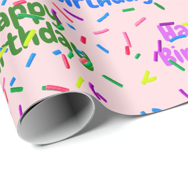 Papier Cadeau Joyeux Anniversaire Saupoudré Sur Rose (Coin rond)