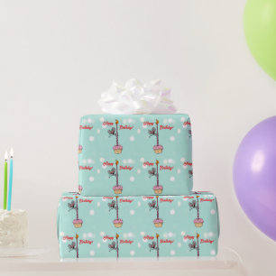 Papier Cadeau Joyeux Anniversaire Souris avec Gâteau et Bougie