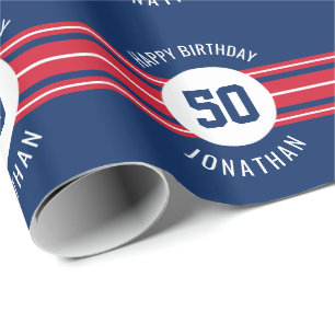 Papier Cadeau Joyeux Anniversaire Sports Jersey Stripes Nom et 