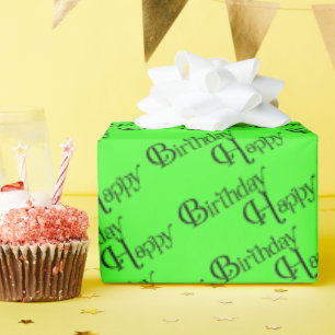 Papier Cadeau Joyeux Anniversaire sur fond vert néon