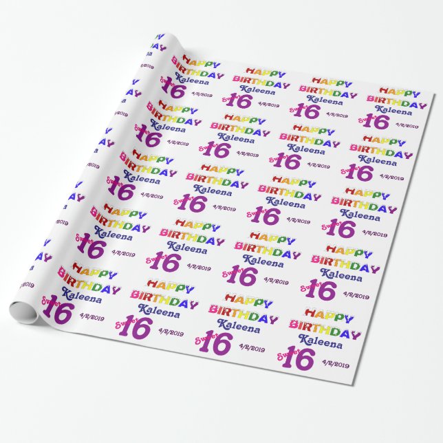 Papier Cadeau Joyeux Anniversaire Sweet 16 (Déroulé)