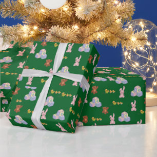 Papier Cadeau Joyeux anniversaire tout-petit vert forêt