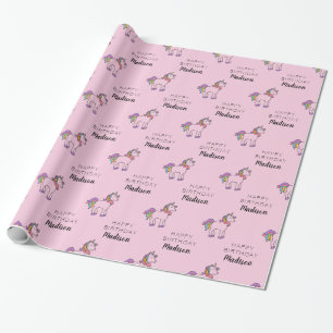Papier Cadeau Joyeux anniversaire   Unicorn Ajouter un nom
