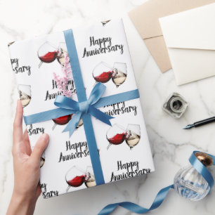 Papier Cadeau Joyeux Anniversaire Vin Toast Sur Blanc