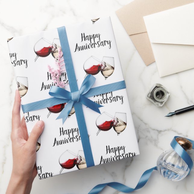 Papier Cadeau Joyeux Anniversaire Vin Toast Sur Blanc (Cadeaux)