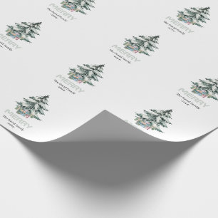 Papier Cadeau Joyeux Aquarelle Neige Pine Noël Arbre Cadeaux