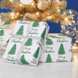 Papier Cadeau Joyeux arbre de Noël - parties scintillant verte