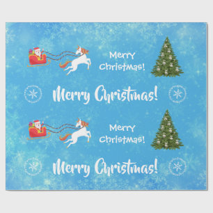 Papier Cadeau Joyeux arbre de Noël Père Noël Sleigh Girl Unicorn