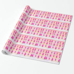 Papier Cadeau Joyeux arbres de Noël roses