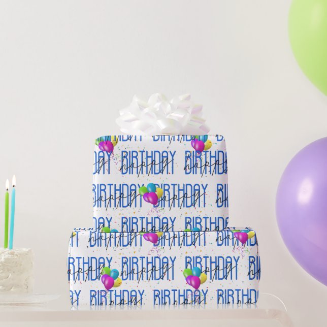 Papier Cadeau Joyeux Ballons d'anniversaire et Confetti (Cadeaux de fête)