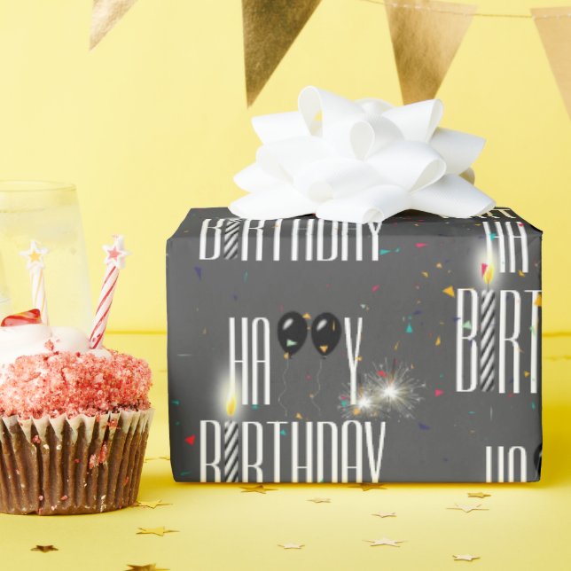 Papier Cadeau Joyeux Ballons d'anniversaire et Confetti (Fête d'anniversaire)