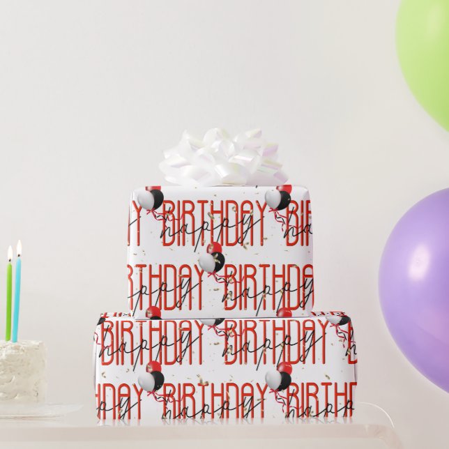 Papier Cadeau Joyeux Ballons d'anniversaire et Confetti d'or (Cadeaux de fête)