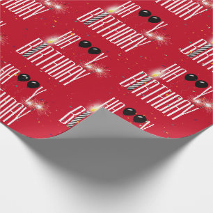 Papier Cadeau Joyeux Ballons d'anniversaire et Confetti en rouge