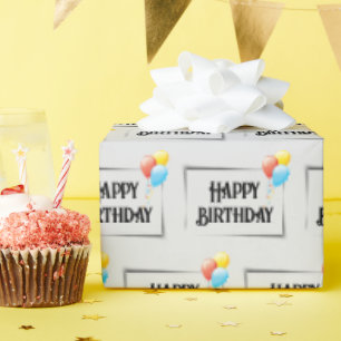 Papier Cadeau Joyeux Ballons D'Anniversaire Sur Grey
