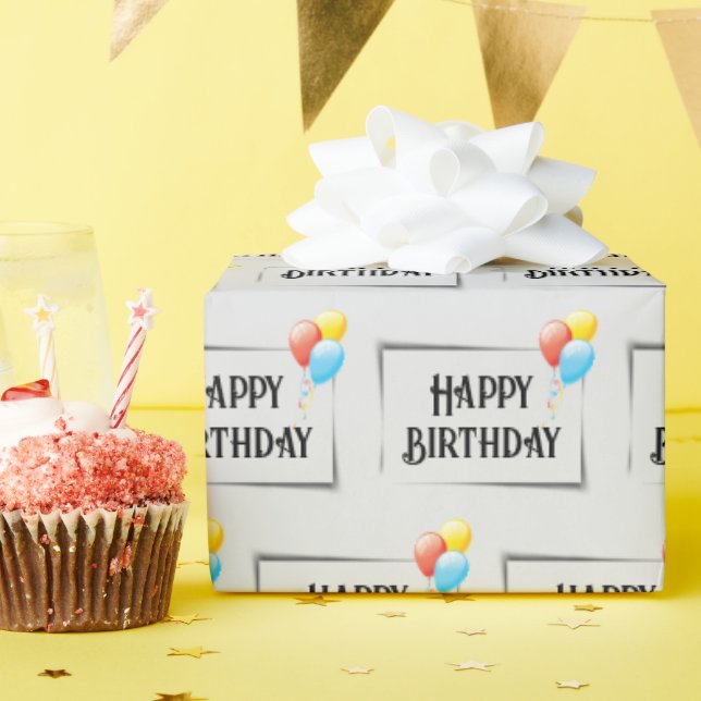 Papier Cadeau Joyeux Ballons D'Anniversaire Sur Grey (Fête d'anniversaire)