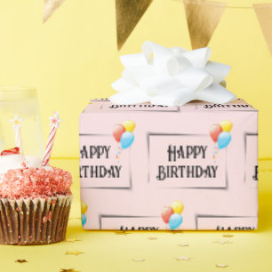 Papier Cadeau Joyeux Ballons D'Anniversaire Sur Rose