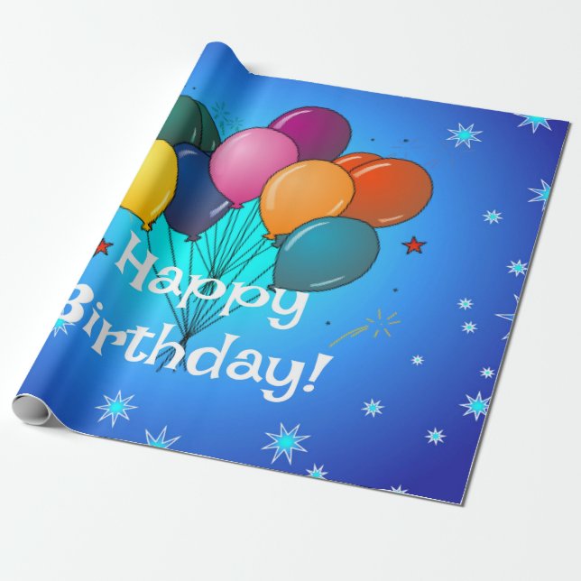 Papier Cadeau Joyeux Ballons de fête d'anniversaire (Déroulé)