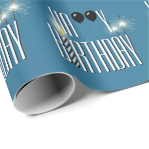 Papier Cadeau Joyeux Ballons noirs et Sparklers d'anniversaire