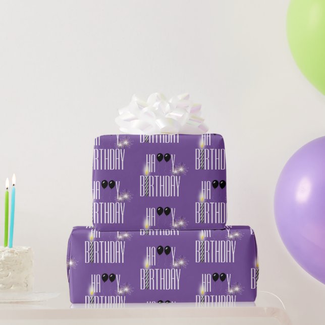 Papier Cadeau Joyeux Ballons noirs et Sparklers d'anniversaire (Cadeaux de fête)