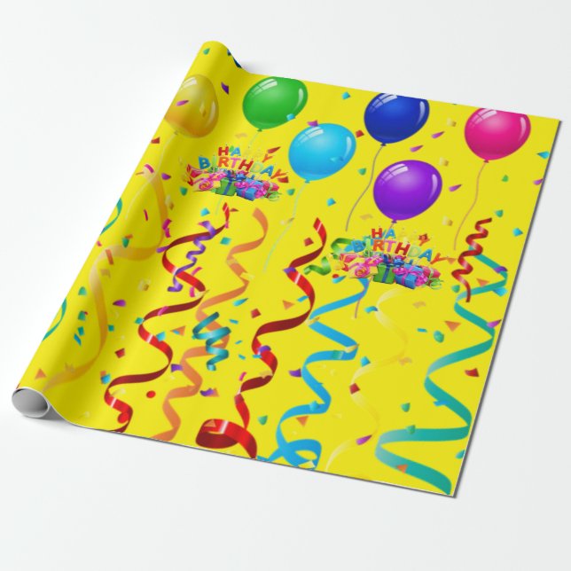 Papier Cadeau Joyeux Ballons papier d'enveloppement d'anniversai (Déroulé)