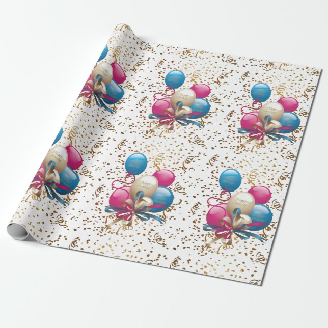 Papier Cadeau Joyeux Ballons papier d'enveloppement d'anniversai (Déroulé)