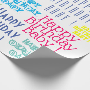 Papier Cadeau Joyeux Bébé d'anniversaire Nom et couleurs personn