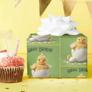 Papier Cadeau Joyeux bébé poussin anniversaire