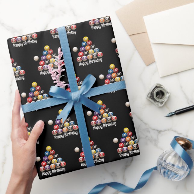 Papier Cadeau Joyeux Billard Anniversaire Balls Sur Noir (Cadeaux)